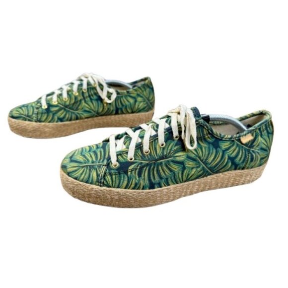 Keds Rifle Paper Shoes Womens 9.5 Espadrille Sneakers Green Tan Leaves WF58366M - Picture 2 of 12